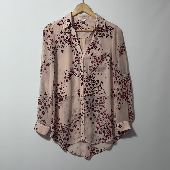 Candie's Tops - Candie’s Sheer Pink Floral Button-Down Blouse – Size M